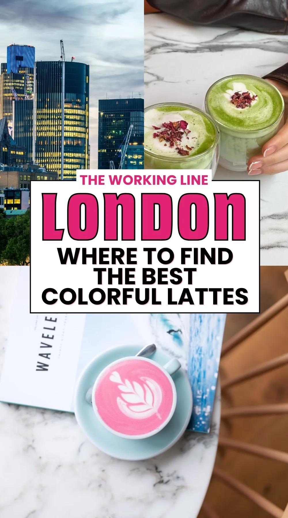 best colorful lattes in london coffee shop guide - pretty cafes in london travel bucket list - most beautiful coffee shops in london chai latte - matcha latte london - beetroot pink latte london - butterfly latte london - charcoal latte london