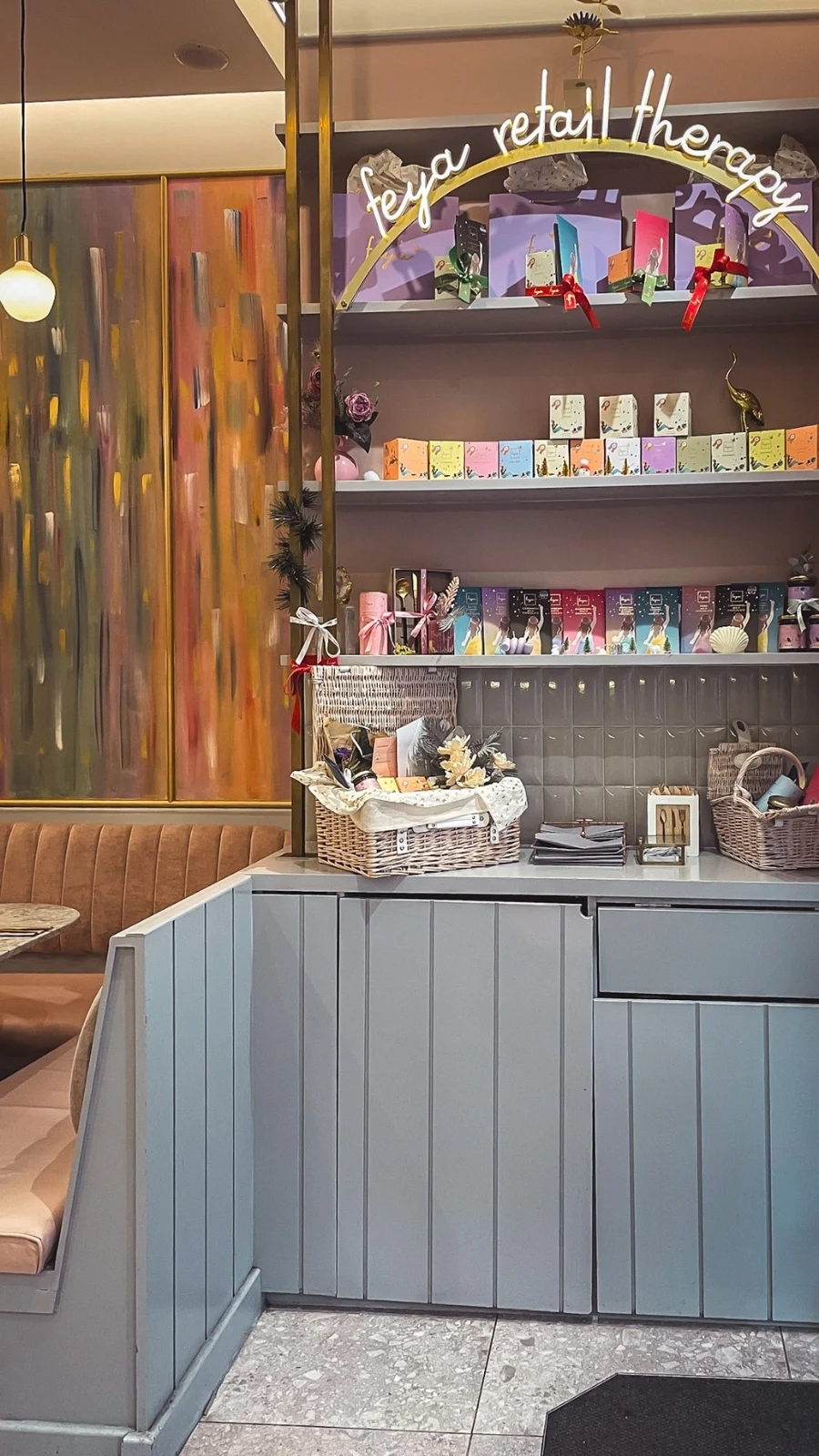 London's Cute Coffee Shops: Feya Cafe, Marylebone Review - floral cafes in london hidden food gems - pink lattes in london - colorful lattes in london - best cakes in london - best doughnuts in london travel guide - london feya cafe james street photos 