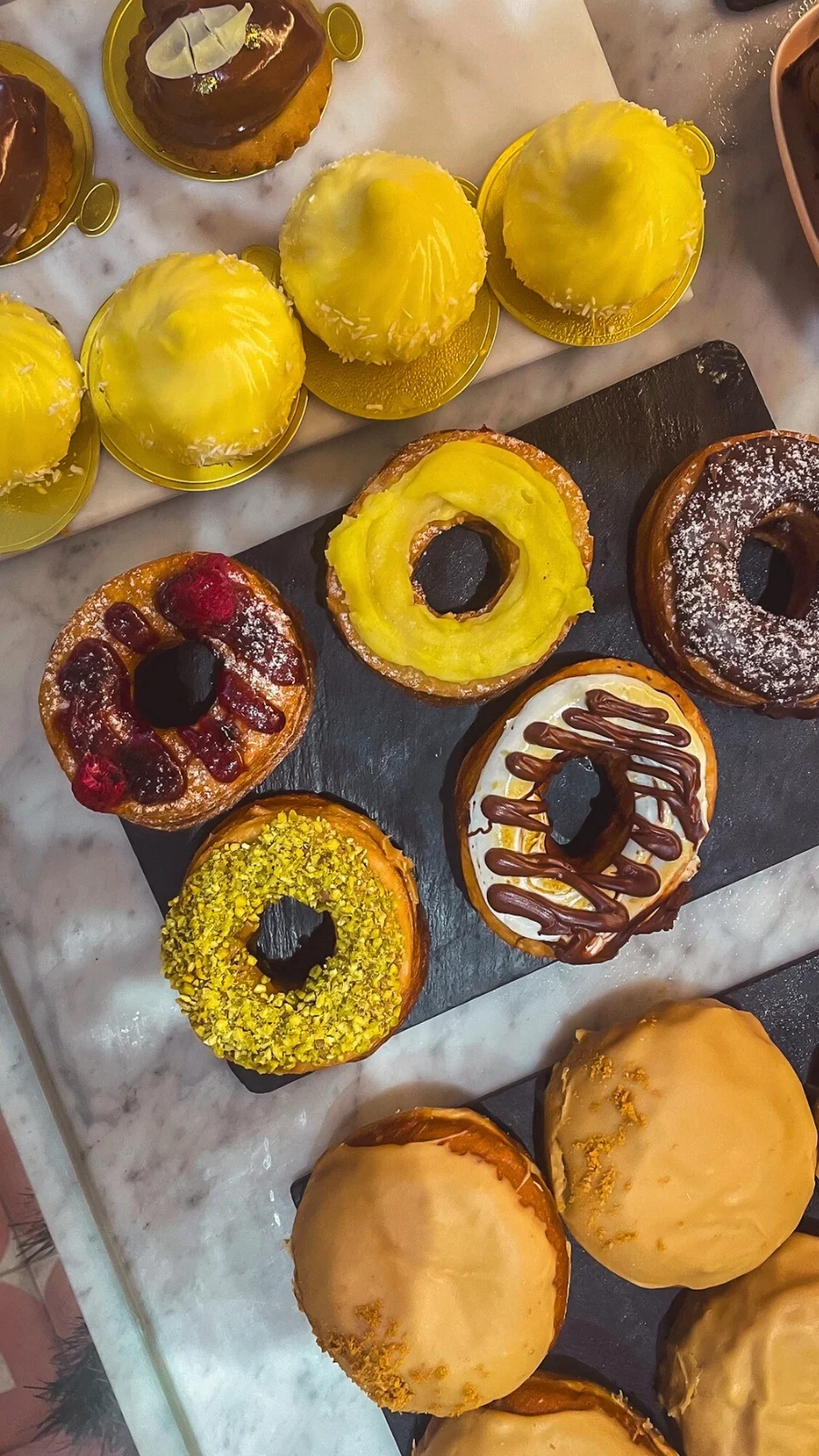 London's Cute Coffee Shops: Feya Cafe, Marylebone Review - floral cafes in london hidden food gems - pink lattes in london - colorful lattes in london - best cakes in london - best doughnuts in london travel guide - london feya cafe james street photos 
